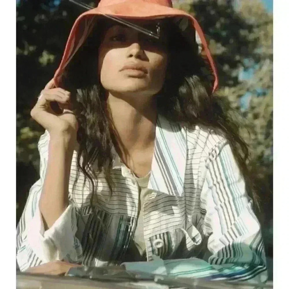 Anthropologie Maeve Oversize Denim Shirt S Shacket Jacket Boho Patchwork Stripe - Picture 3 of 14